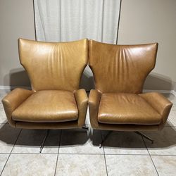 2 West Elm Hemming Leather Swivel Chair MCM vegan 