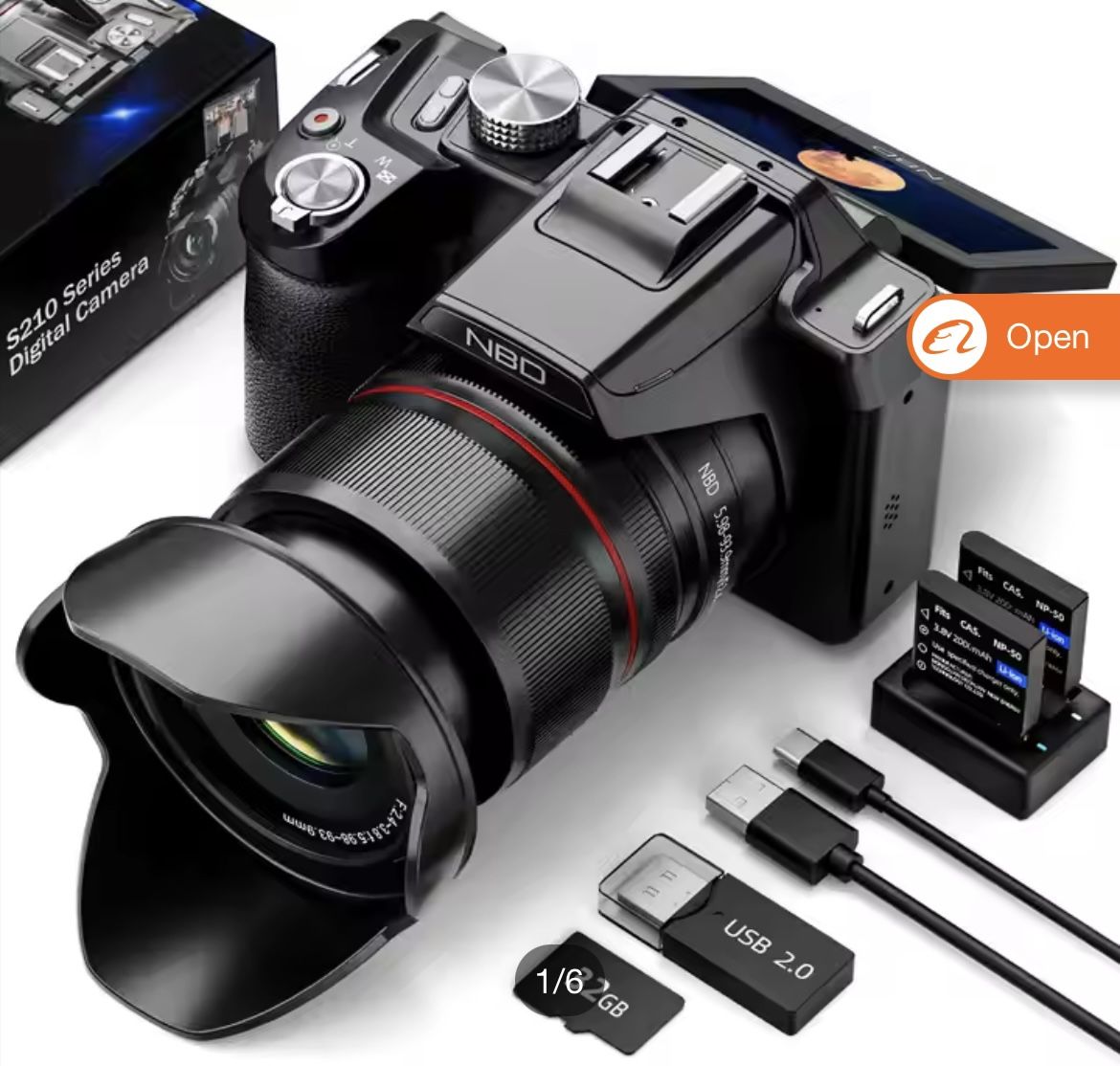 NBD S210 64MP Digital Camera 16x Optical Zoom Wide Angle 5k Full HD Video  LCD Vlogging Photography Camera