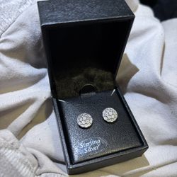 Sterling Silver Button Earrings 1/10CT