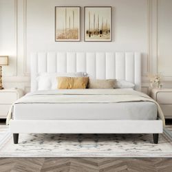 Queen Velvet Upholstered Bed Frame with Tufted Headboard