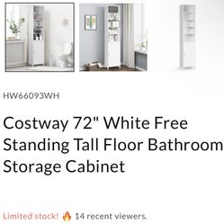 Tall Floor Bathroom Storage Cabinet (white)