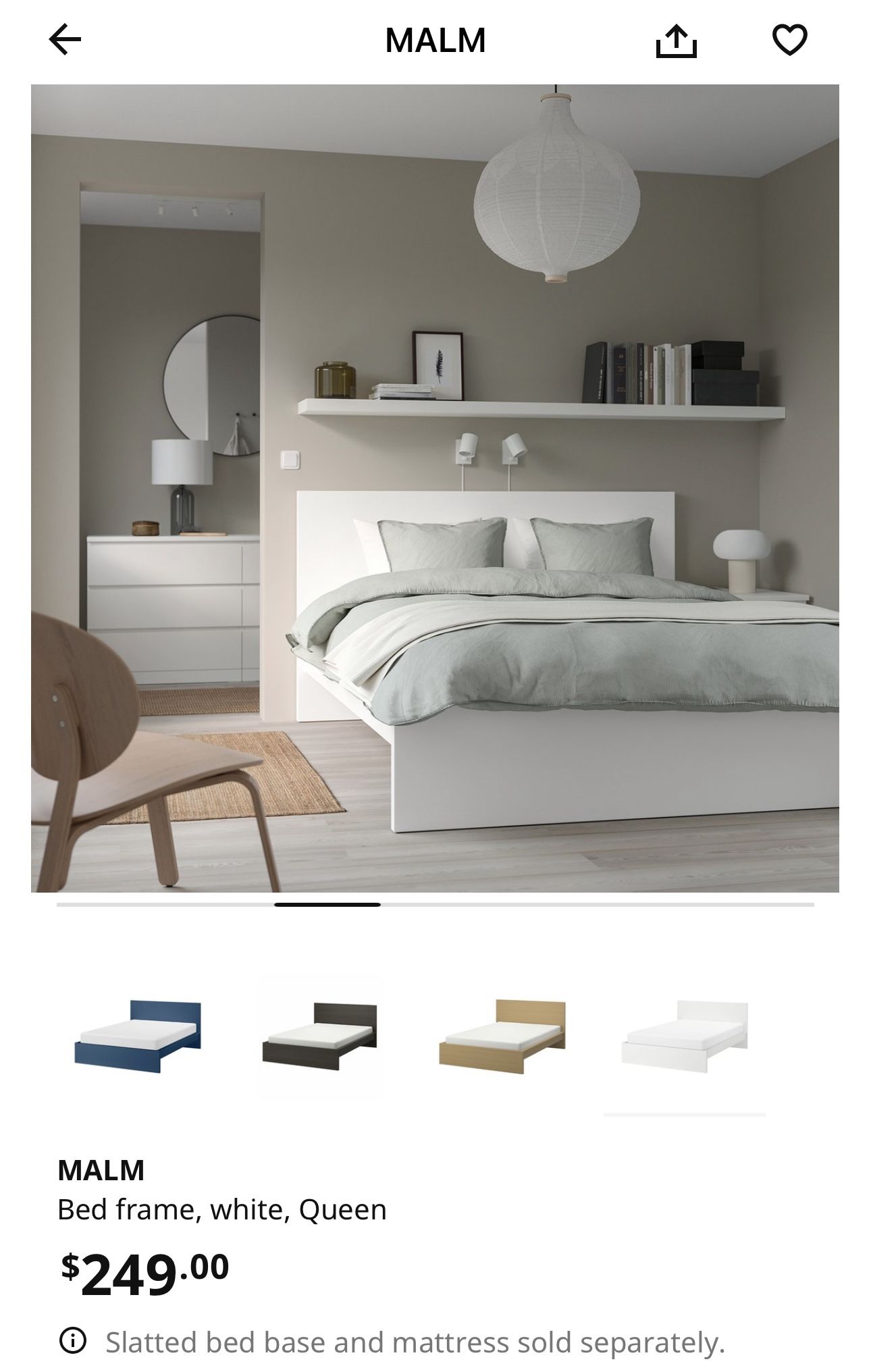 IKEA MALM Queen Bed Frame β $145 (White + 2 Drawers)