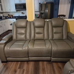 Gray Leather Sofa, Loveseat, and Chair Set