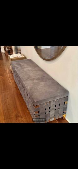 Gray suede Woven designer Upholstered Storage Bench
