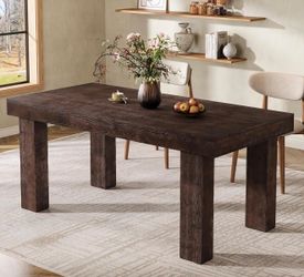 CH0035 63" Solid Wood Dining Table, Farmhouse Kitchen Table with Heavy Duty Legs for 4-6