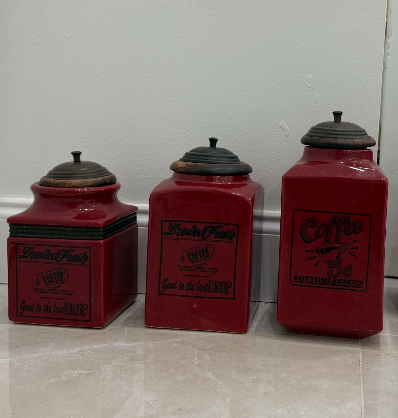 Set Of 3 Large Ceramic Glass Coffe Or Dry goods