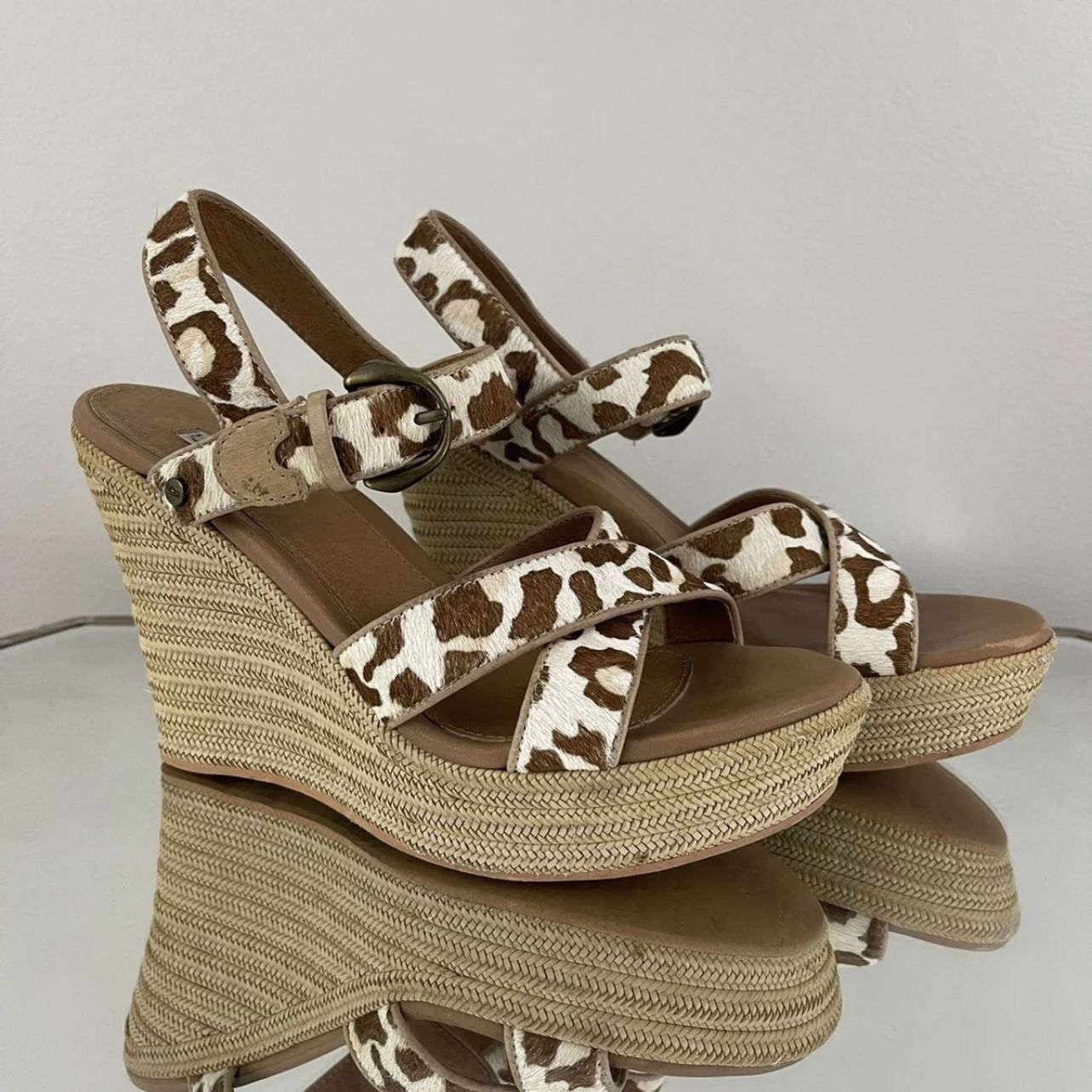 UGG Calf Hair Giraffe Leopard Jazmine Sandal Wedge Heels
