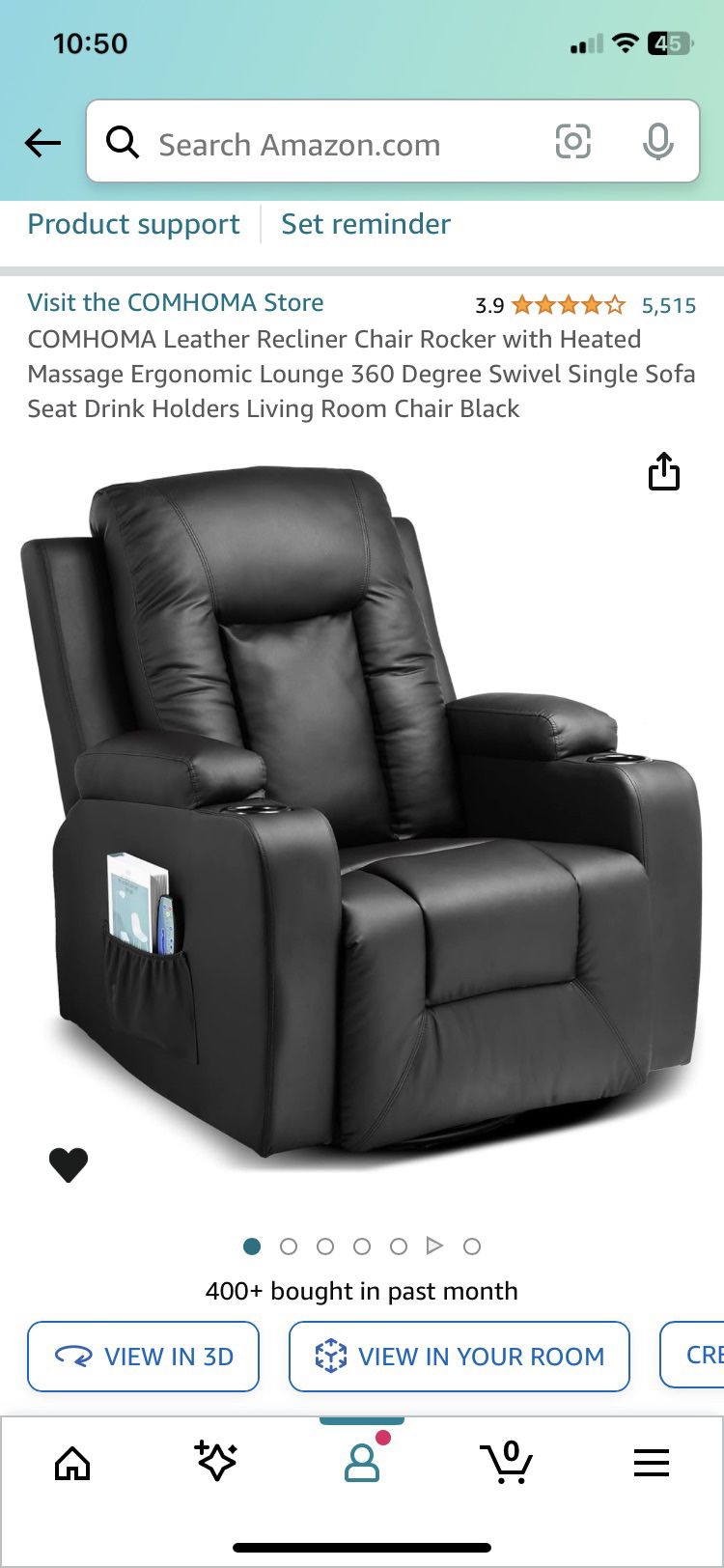 Leather Recliner Rocker With Heated Massage - Still In Box