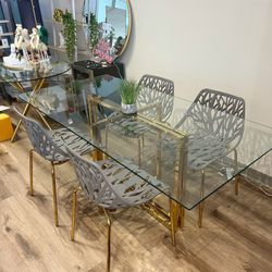 Gray Gold Modern Glass Dining Set 