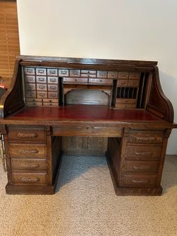 Antique Oak S Curve 60” Roll Top Desk