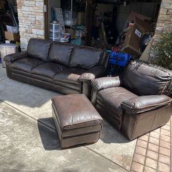 Leather Couch, Chair, And Ottoman 