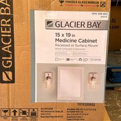 Glacier Bay 15-1/4 in. W x 19-3/8 in. H Rectangular Framed Recessed or Surface-Mount Bathroom Medicine Cabinet with Mirror, White