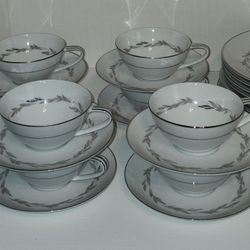 Noritake Graywood, Eight Cups And Saucers, Eight Salad Plates, Sugar Bowl And Creamer 