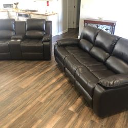 New Reclining Couch W Fold Down Console / Love Seat .  Brown Espresso .  Free Delivery !