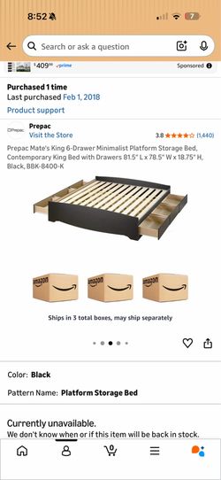 FREE King-Size Platform Bed w/ Six Drawers & Matching Headboard