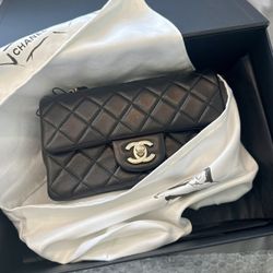 Chanel Black Quilted Lambskin Mini Classic Handbag - Full Set