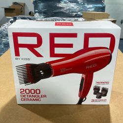 Red By Kiss 2000 Ceramic Detangler HairDryer 3 Attachment 