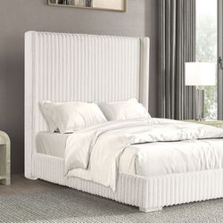 King Size Fur Fabric Platform Bed -Atlanta Same Day Delivery 
