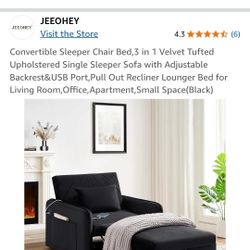 3 In 1 Convertible Sleeper Velvet Chair Futon