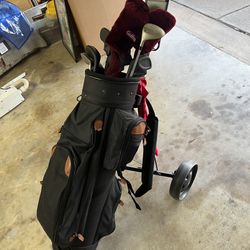 Ladies Left Handed Golf Clubs Set Plus 2 Wheeled Push Cart