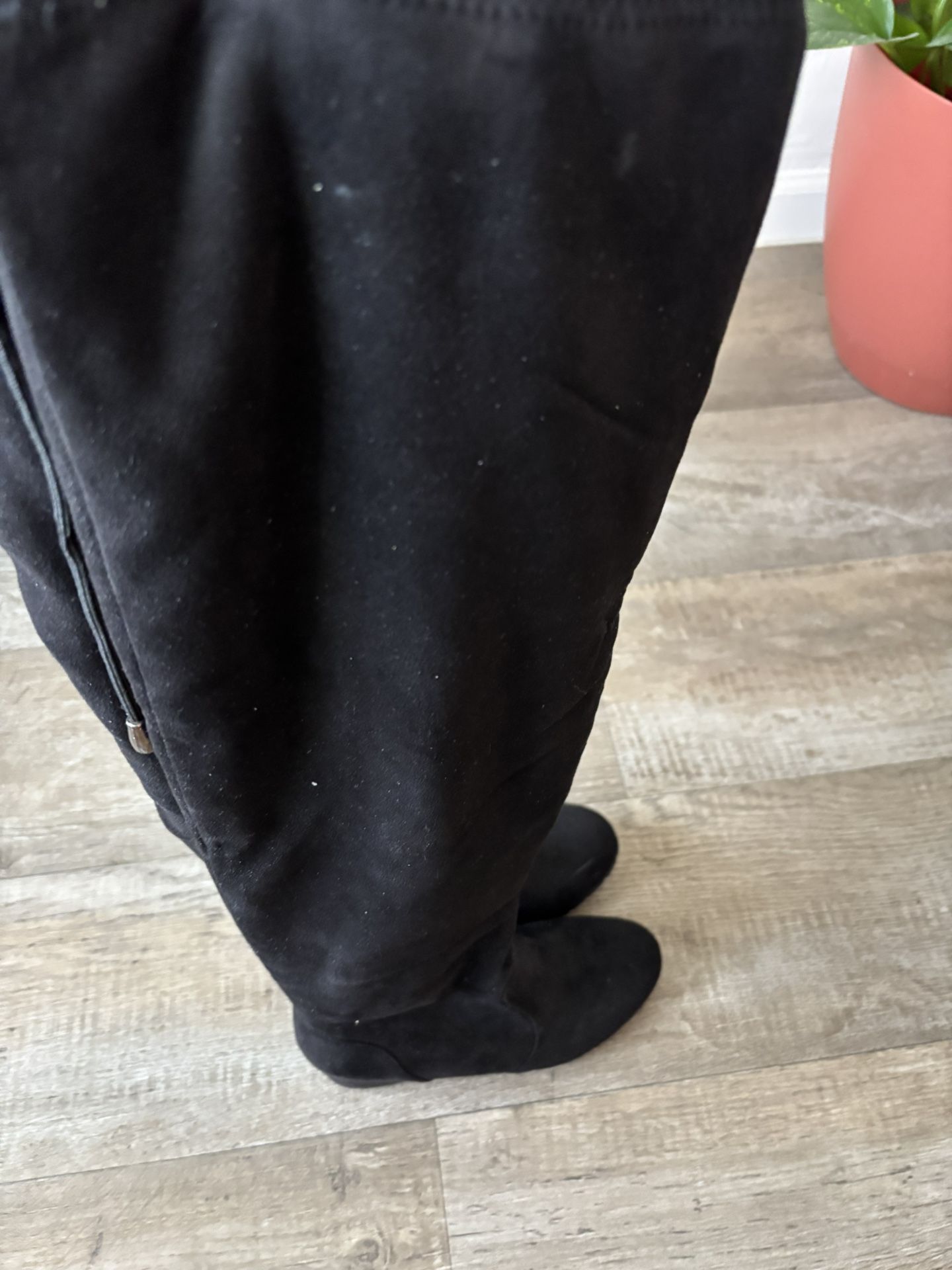 Wedge Thigh High Suede Black Boots