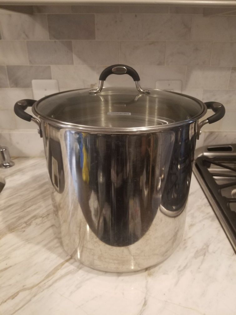 22 Qt Tramontina Stainless Steel Covered Stockpot, Induction Ready, 3ply Base, Clear Lid