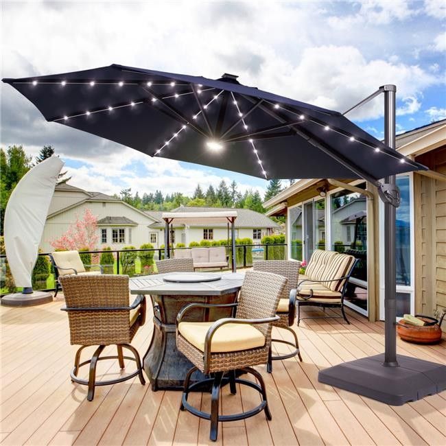 bar height patio dining table with umbrella hole Outdoor Dining Patio Tempered Glass Table Bistro Round Deck Garden Home Furniture Table, Dark Chocolate
