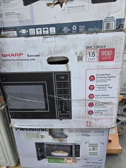 Sharp Carousel Convection Microwave Oven (Model SMC1585KB), which has a 1.5 cubic foot capacity and 900 watts of cooking power.