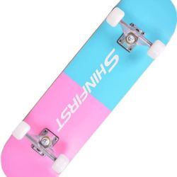 MUXIA 31 X 8 Inch Standard Skateboard,7-Layer Maple Deck ABEC-7 Bearings,Suitable for Kids,Teens and Adults(Blue Powder Summer)