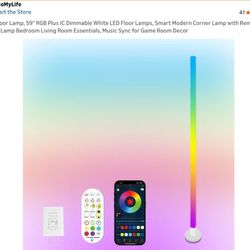 Corner Floor Lamp, 59" RGB Plus IC Dimmable White LED Floor Lamps, Smart Modern Corner Lamp with Remote, Tall Standing Lamp Bedroom Living Room Essent