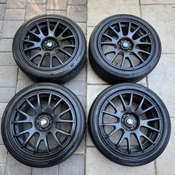 Set of Motegi 17in wheels 5x100 pattern Tires 225/45r17 Fit Subaru Toyota Scion Volkswagen Audi