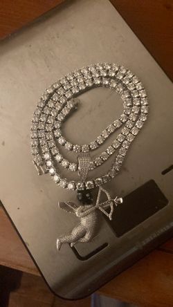 925 Silver Tennis Chain With Cupid Pendant PassesDiamond Tester