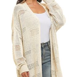 Women's Batwing Sleeve Hollow Out Open Front Knit Long Oversized Cardigans Sweaters Outerwear Size M Only BEIGE  BRANDNEW WITH TAG