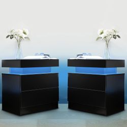 Brand New 2 Black Led Nightstands 
