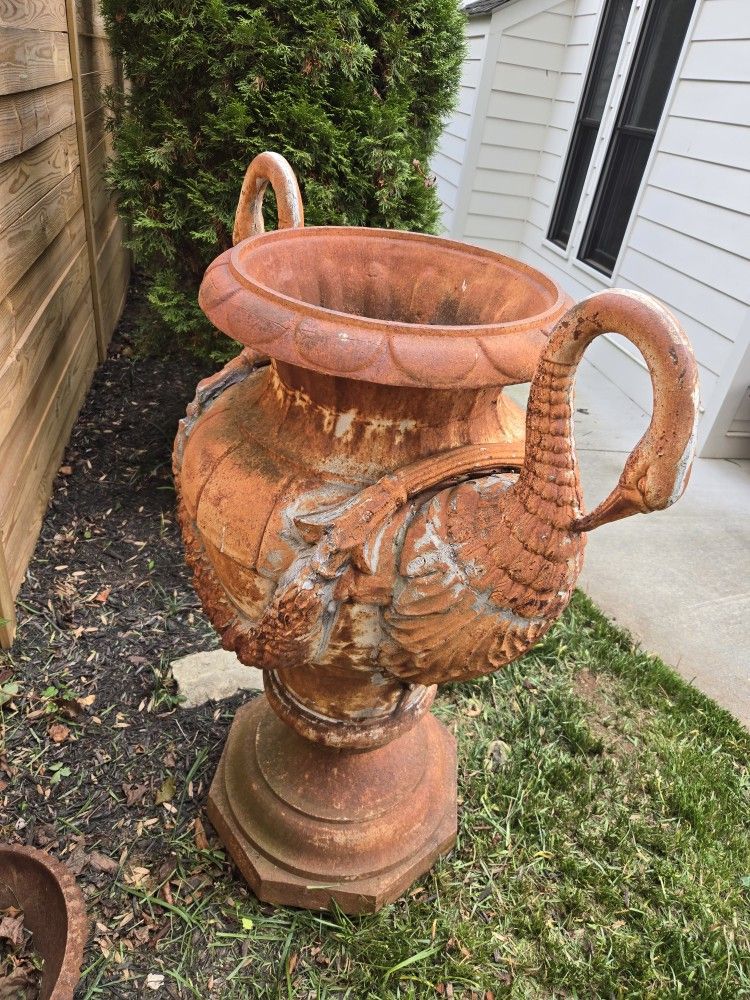 French Garden Urn With Swan Ass and Neoclassical Boot Reason Cast in Iron