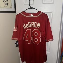 Nike red MLB Texas Rangers Jacob deGrom jersey size L
