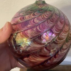 Glass Eye Studio Iridescent Swirl Art Glass Oil Lamp 5.5”