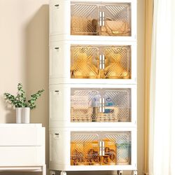 Storage Bins with Lid 76QT, Stackable Storage Containers with Wheels and Magnetic Doors, Plastic Clothes Closet Organizers and Storage Box for Home an