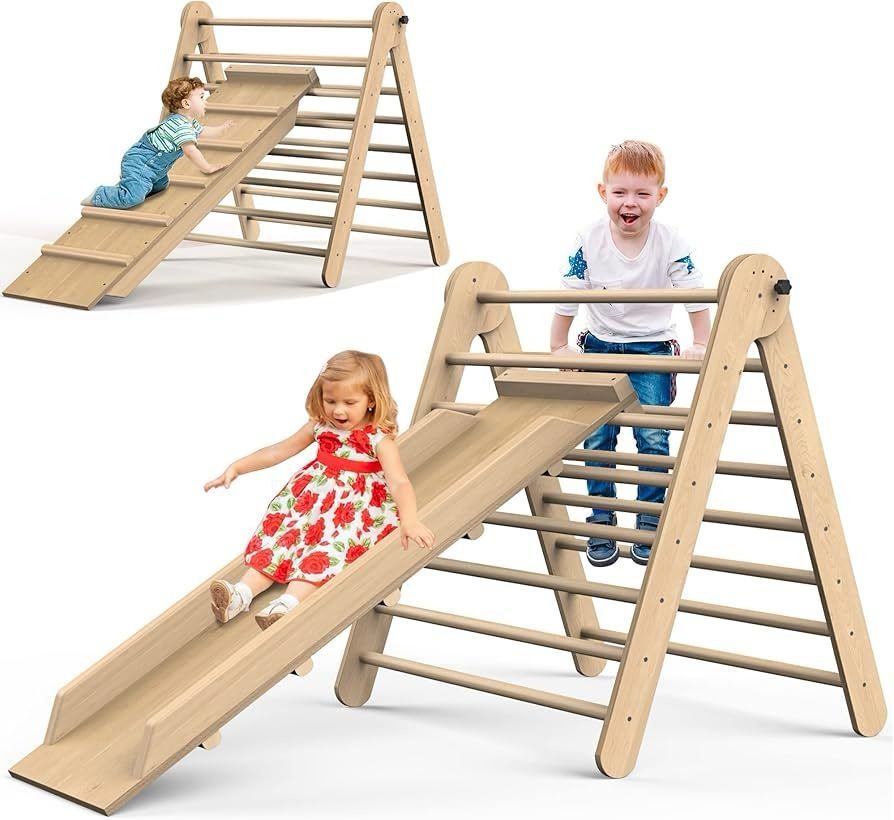 Triangle Climbing Toys, Stable Climbing Toys for Toddlers with Climbing and Sliding Ramps, 2 in 1 Foldable Wooden Activity Triangle Climber, Safety In