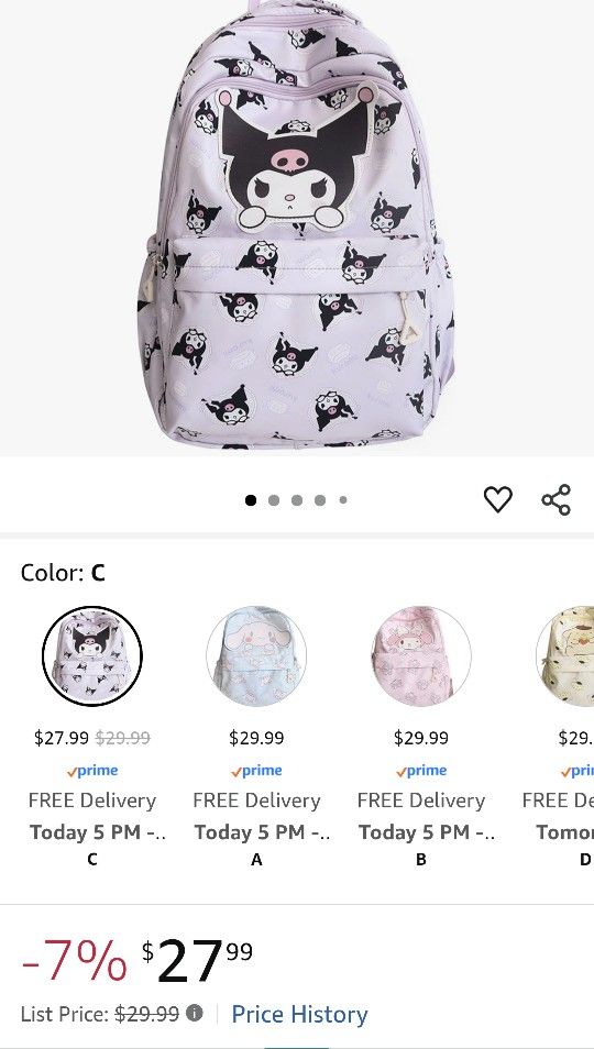 Girls Hello Kitty Character Backpack Purple