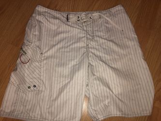 Quicksilver swim trunks board shorts white stripes EUC 36