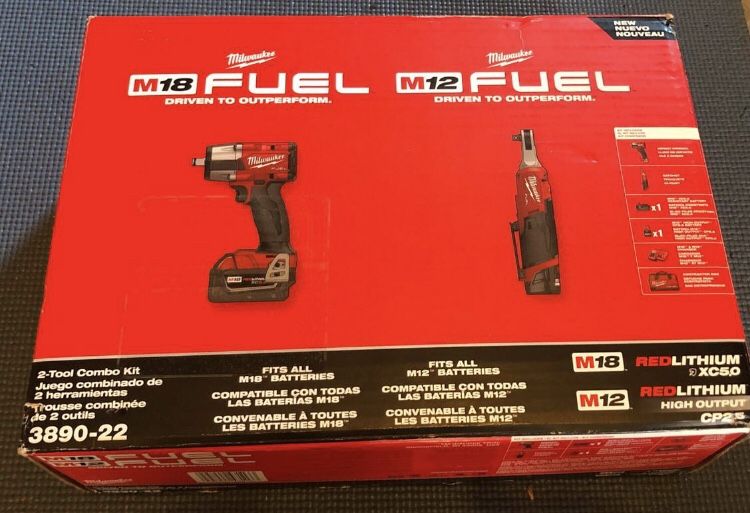 Brand New M18 Fuel 18V Cordless Mid Torque 1/2in Impact Wrench-M12 Fuel 3/8 Ratchet & Battery Charger Combo