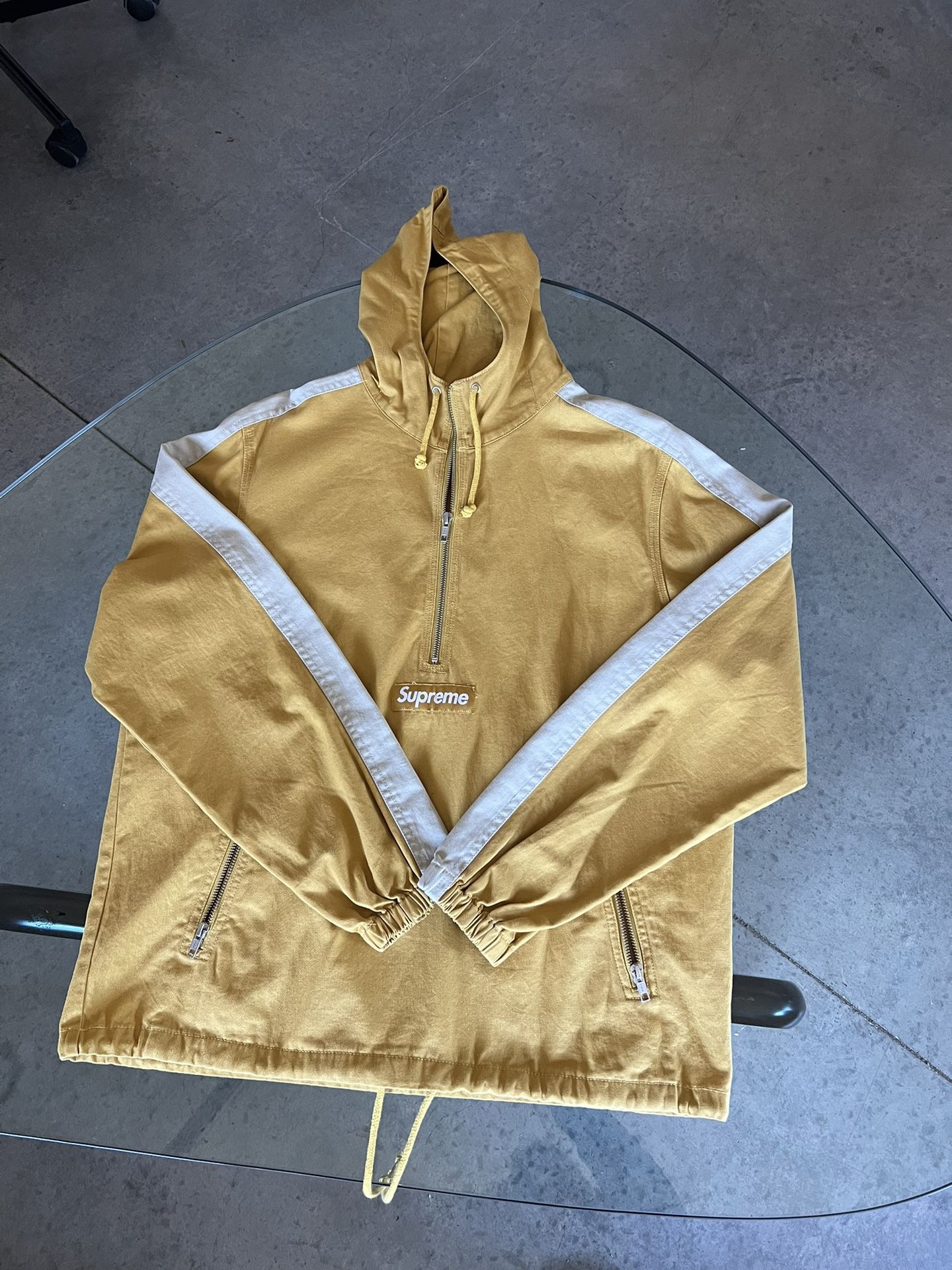 yellow supreme half zip pullover hoodie 