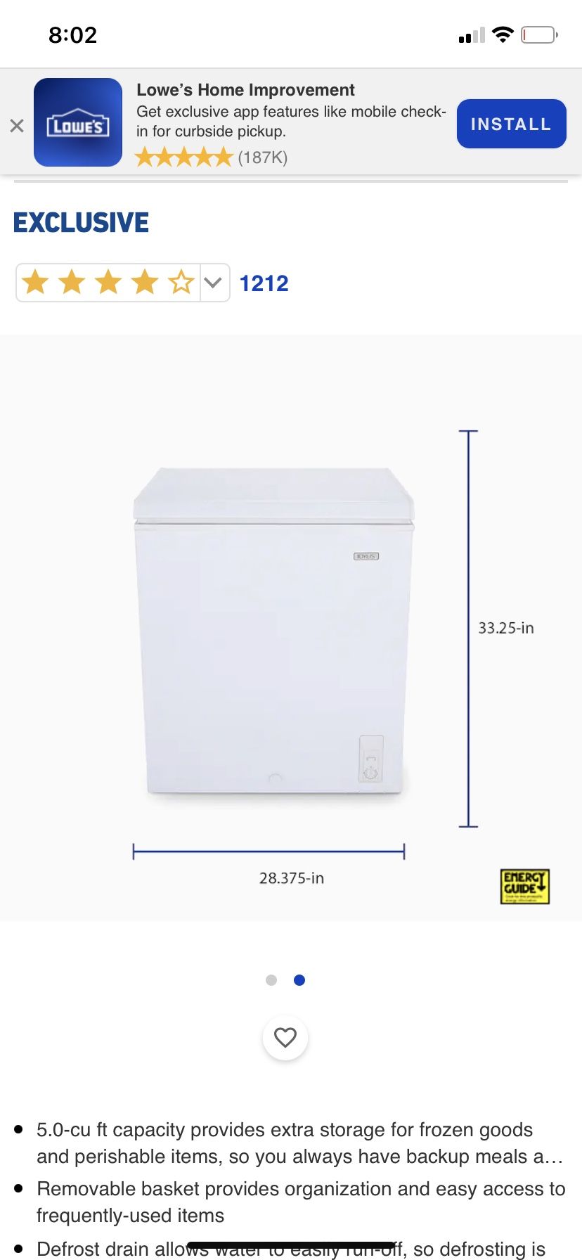 Idylis 5-cu ft Manual Defrost Chest Freezer (White)