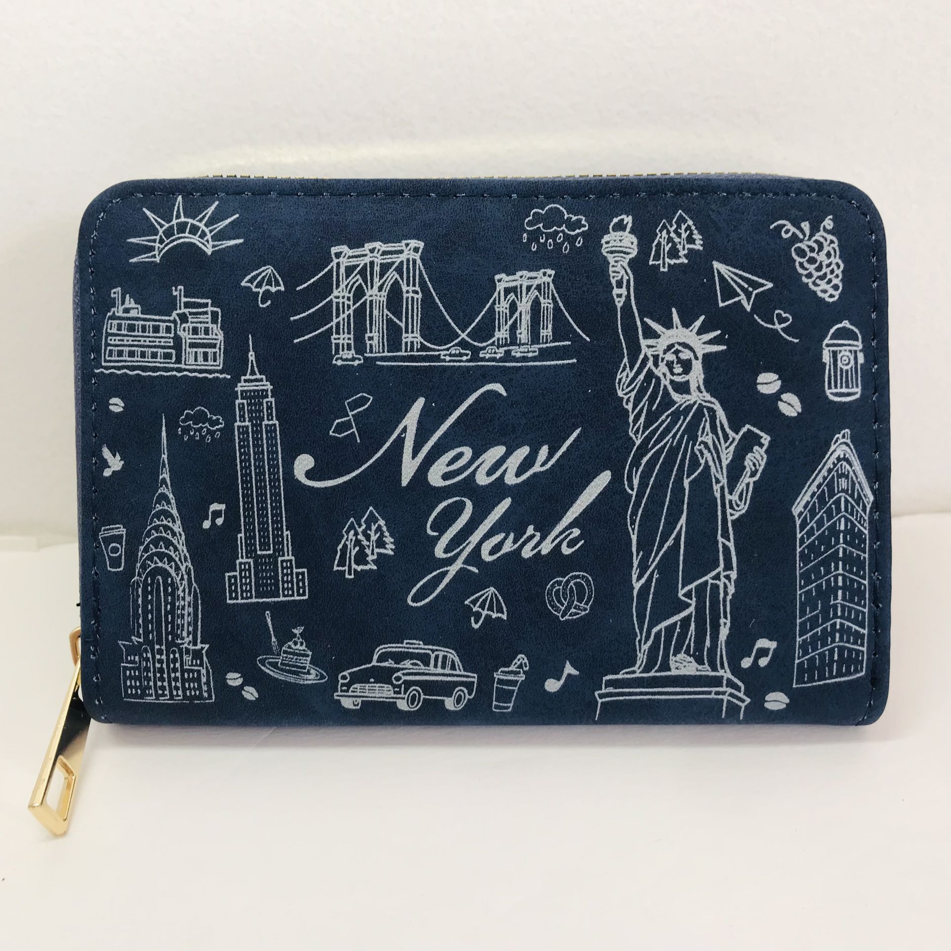 Women Fashion Wallet New York Design Palm Size Zip Around Small Purse  Navy blue