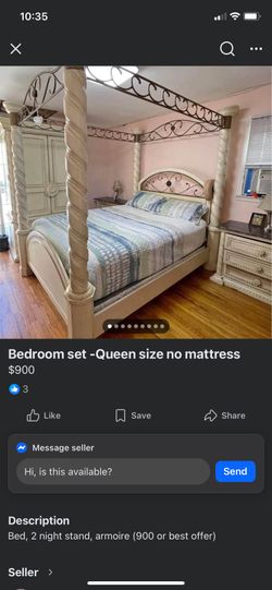 Gorgeous solid wood canopy queen bed frame dresser with mirror armor 2 night stands marble tops