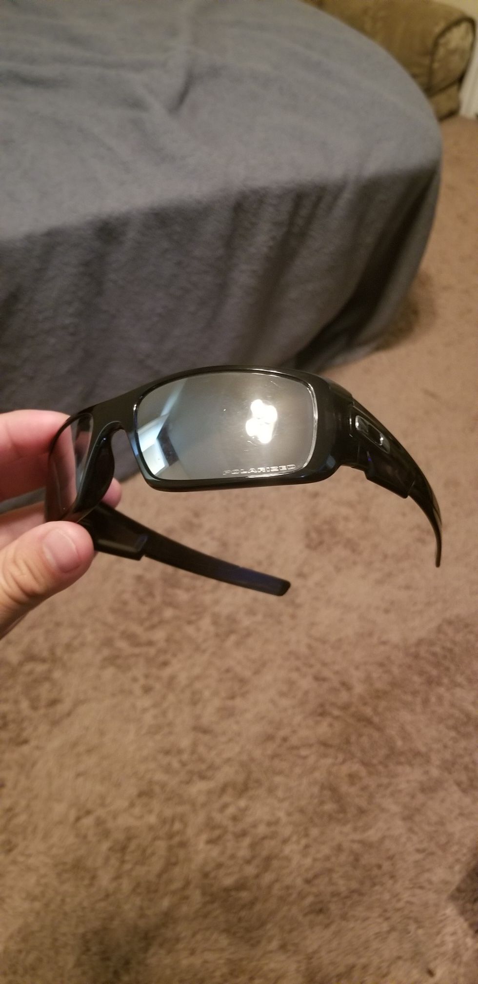 Oakley Crankshaft clear frame with chrome iridium polarized lenses
