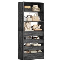 246 21.3" Closet System with 4 Drawers, Wood Closet Organizer with Open Shelves, Modular Drawers System Tower, Walk-in Small Wardrobe Rack, Tall Stora