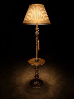 Ornate Floor Lamp with Side Table