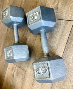 Set of Cast Iron Hex Dumbbells of 45 pounds each.  Total: 90 lbs